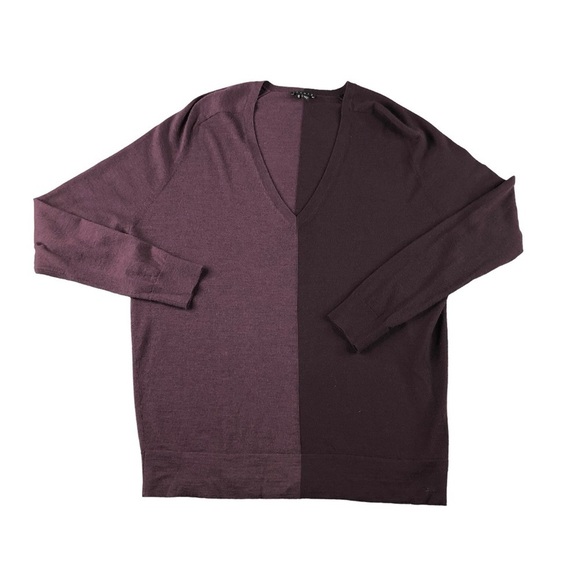 Theory Womens Medium Purple Deep V Two Tone Wool Adrianna Sweater - Picture 1 of 10